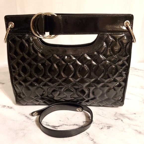 HOBO Gorgeous Black Patent Quilted Pattern Leather Shoulder Bag & Clutch/Handbag - Picture 2 of 11
